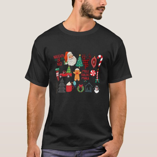 Naughty oder Nice Santa Claus Pinetree Jesus Chris T-Shirt (Vorderseite)