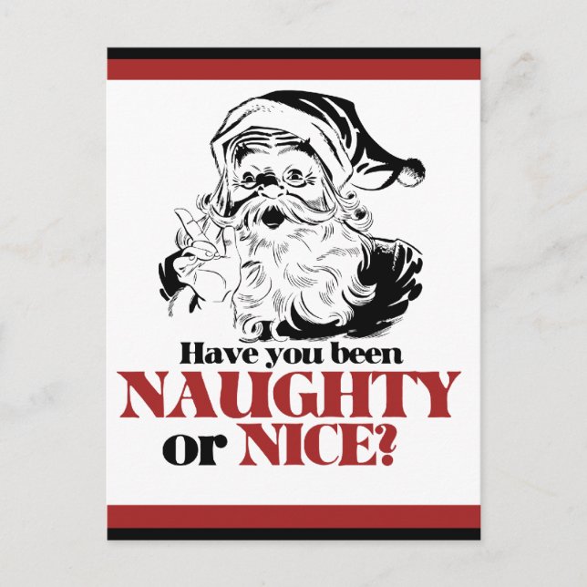 Naughty oder Nice Santa Feiertagspostkarte (Vorderseite)