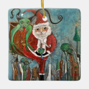 Naughty oder Nice Santa und Krampus Keramikornament