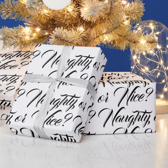 Naughty oder Nice Schwarz moderne Drehbuch lustig Geschenkpapier (Feiertage)