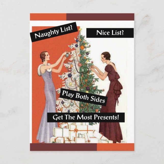 Naughty oder Nice, Vintag, lustig, Weihnachten Postkarte (Vorderseite)