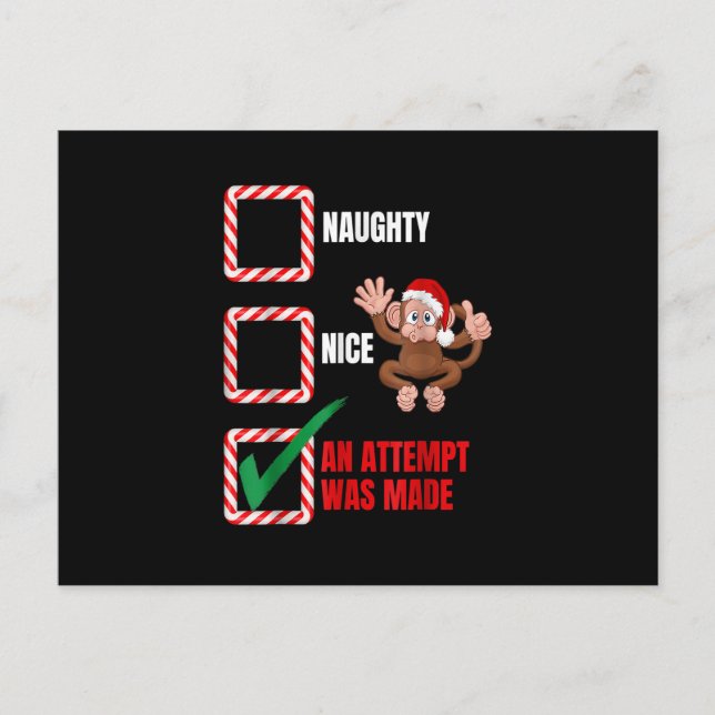 Naughty oder Nice Weihnachtsmonkey Funny Familie h Postkarte (Vorderseite)