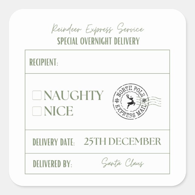 Naughty oder Nice Weihnachtsspeziallieferung Quadratischer Aufkleber (Vorderseite)