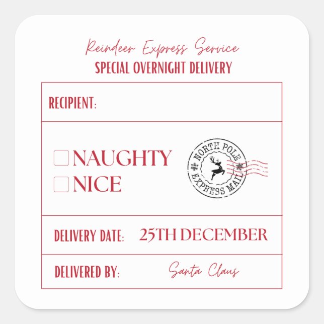 Naughty oder Nice Weihnachtsspeziallieferung Quadratischer Aufkleber (Vorderseite)