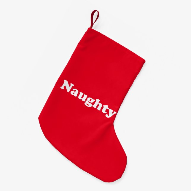 Naughty oder Nice, zweiseitig, rot weiß Kleiner Weihnachtsstrumpf (Vorderansicht (hängend))