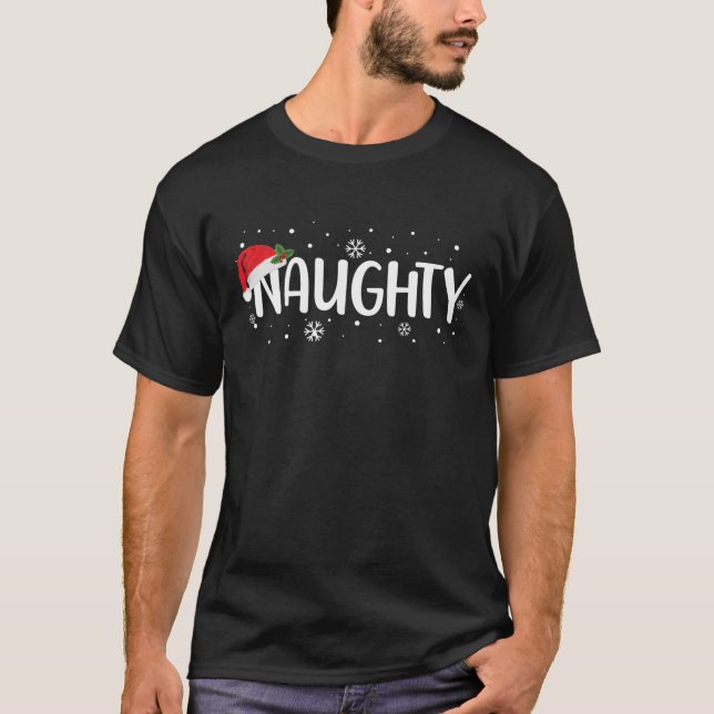 Naughty Or Nice Matching Christmas Couples Costume T-Shirt (Vorderseite)