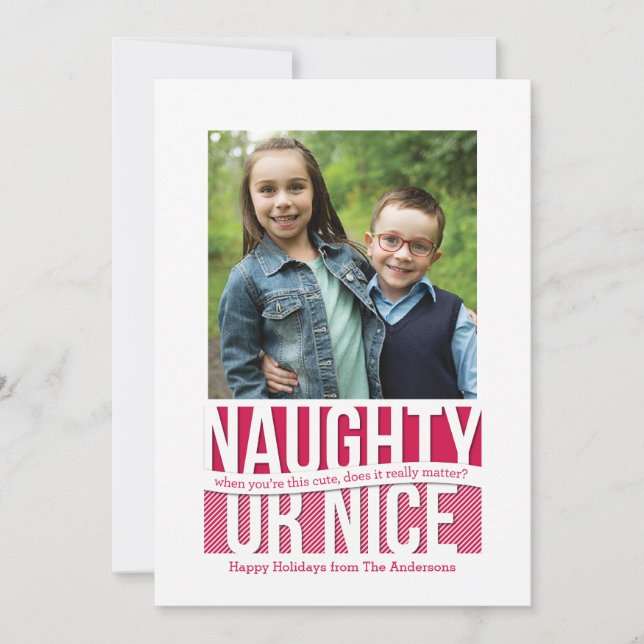 Naughty ou Nice Funny Carte photo Carré de vacance (Devant)