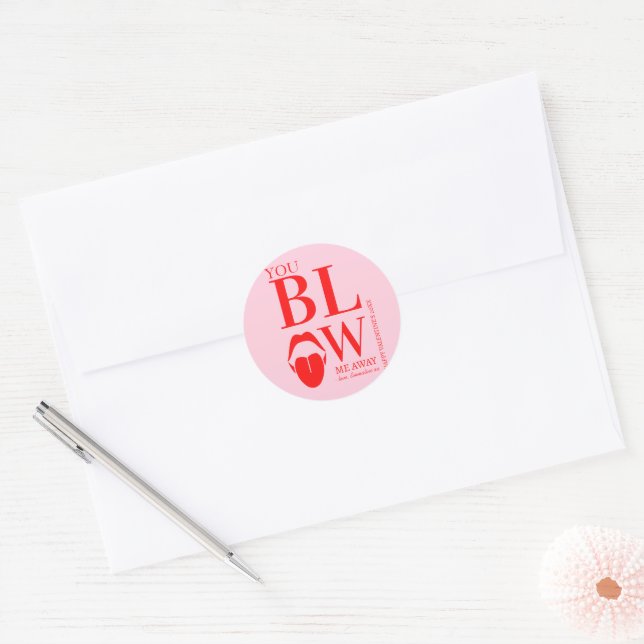 Naughty Pink Red Valentinstag Card Runder Aufkleber (Umschlag)
