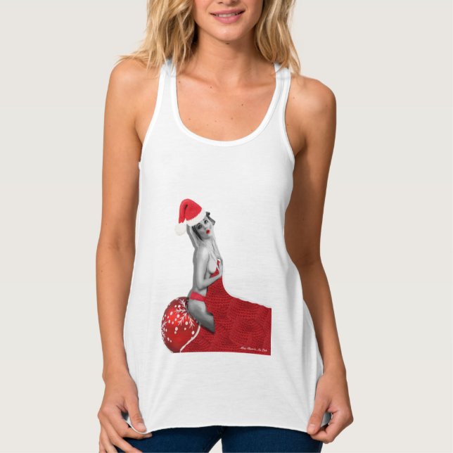 Naughty Santa Pinup Joke Ladys Christmas Vest Top (Vorderseite)