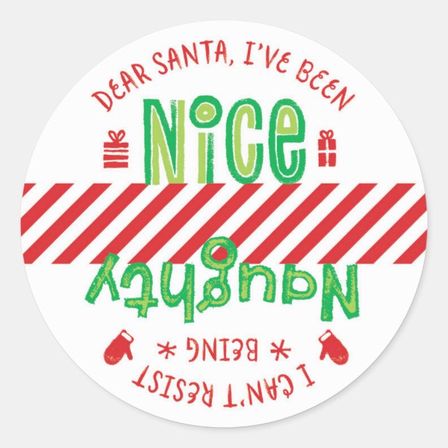 Naughty und Nice Santa Holiday Weihnachtssticker Runder Aufkleber (Vorderseite)