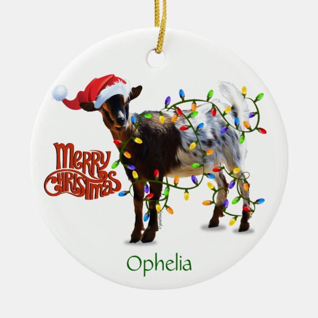 Naughty Weihnachtsziege und IHR ZIEGEN-Foto Keramik Ornament (Vorne)