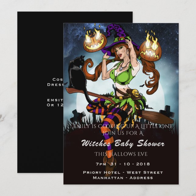 Naughty Witch Baby shower Invitation du parti Hall (Devant / Derrière)