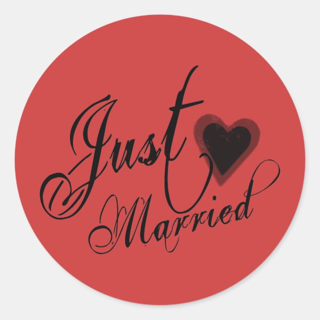 Naughy Grunge Script - Just Married Heart Black Runder Aufkleber (Vorderseite)