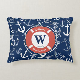 Naugram Navy Blue Anchor Beach House Dekokissen