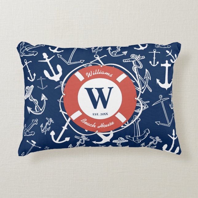 Naugram Navy Blue Anchor Beach House Dekokissen (Vorderseite)