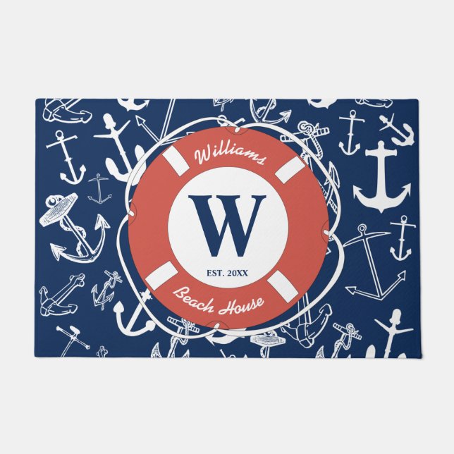 Naugram Navy Blue Anchor Beach House Fußmatte (Vorderseite)