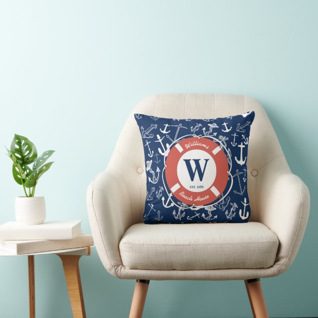 Naugram Navy Blue Anchor Beach House Kissen (Stuhl )
