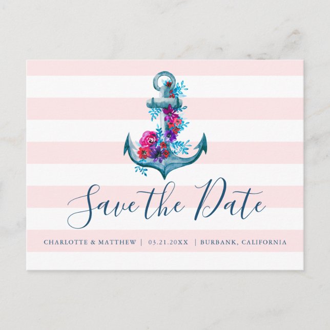 Naurosa Wasserfarbenanker Save the Date Ankündigungspostkarte (Vorderseite)