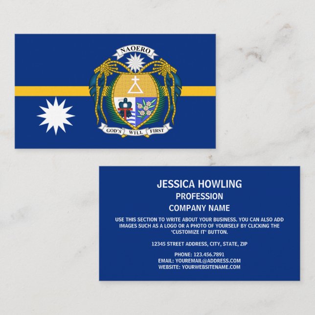 Nauruanische Flagge und Wappen, Flagge Naurus Visitenkarte (Vorne/Hinten)