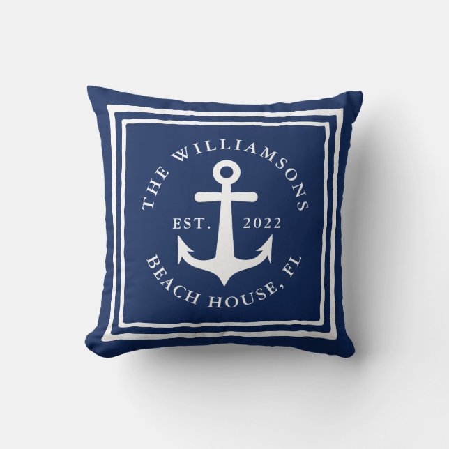 Nausea Blue White Family Name Beach House Kissen (Vorderseite)