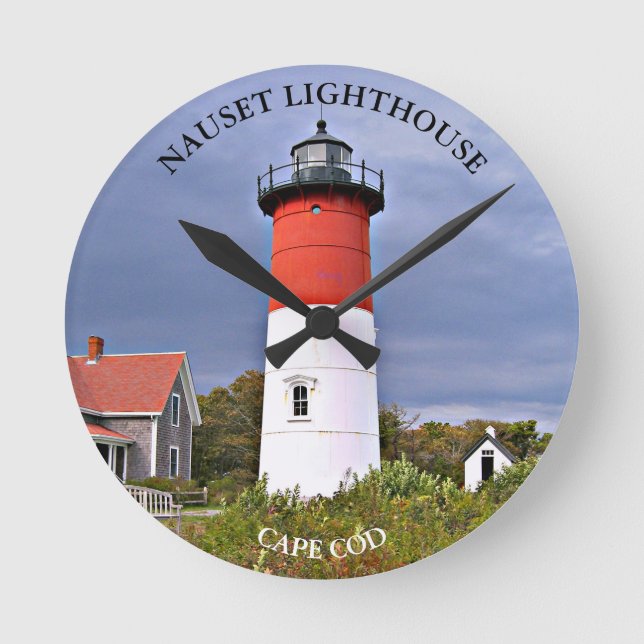 Nauset Lighthouse, Cape Cod MA Wall Clock Runde Wanduhr (Vorderseite)