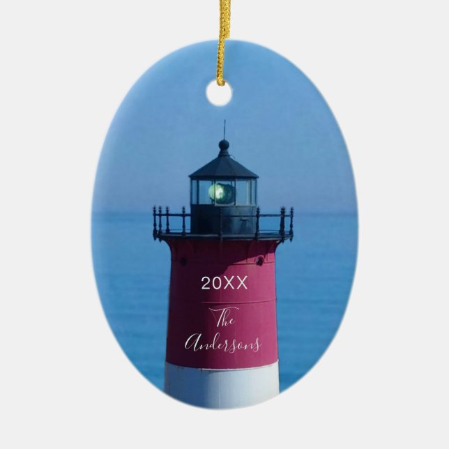 Nauset Lighthouse Dated Script Name Keramik Ornament (Vorne)