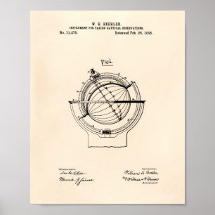 Nautacal Observations 1895 Patent Art Old Peper Poster
