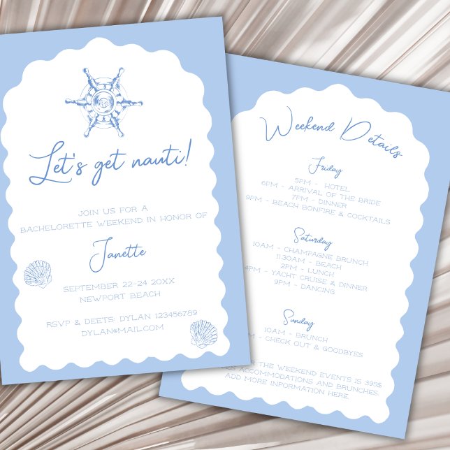 Nauti Blue Nautical Bachelorette Weekend Einladung (Get Nauti Blue Nautical Bachelorette Weekend Invitation)
