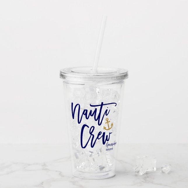 Nauti Crew Funny Blue Coastaid Bridesmaid Acryltrinkbecher (Rückseite Ice)