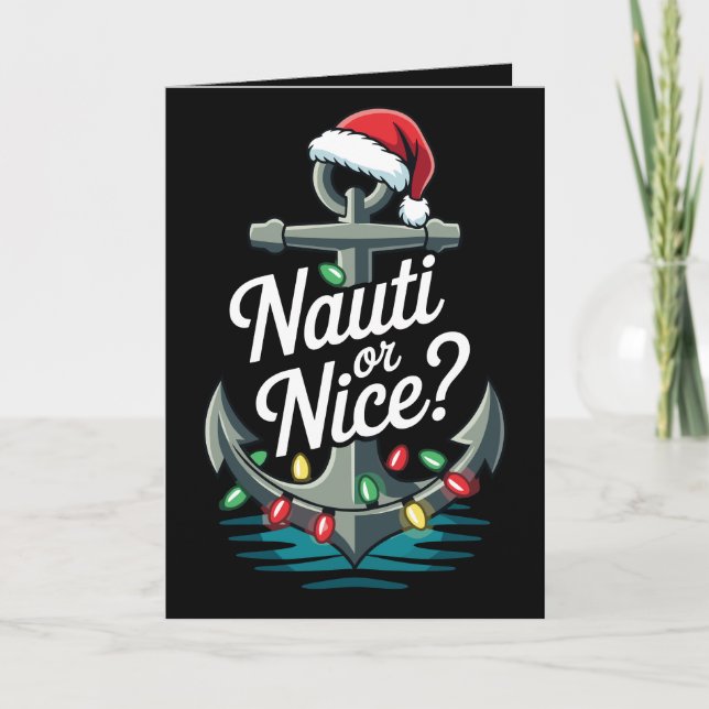 Nauti oder nette Weihnachts-Anker-Santa-Hut-Lichte Karte (Vorderseite)