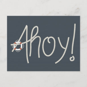 Nautic Ahoy Rope Text & Lifesaver Postkarte