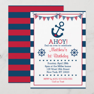 Nautic Anchor 1. Geburtstag Einladung
