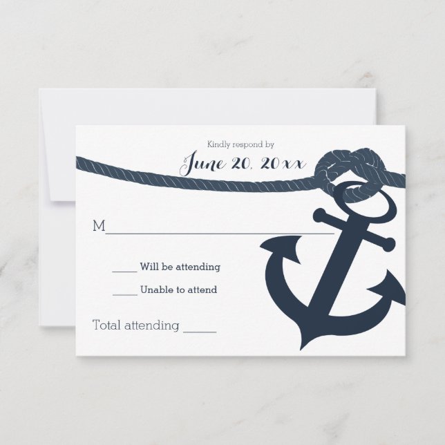 Nautic Anchor and Rope Wedding Response Dark RSVP Karte (Vorderseite)