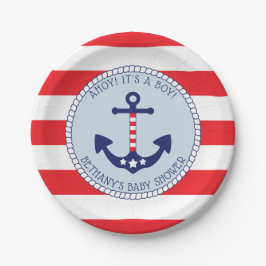 Nautic Anchor Baby Shower Boy Patriotic Pappteller