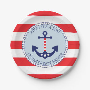 Nautic Anchor Baby Shower Boy Patriotic Pappteller