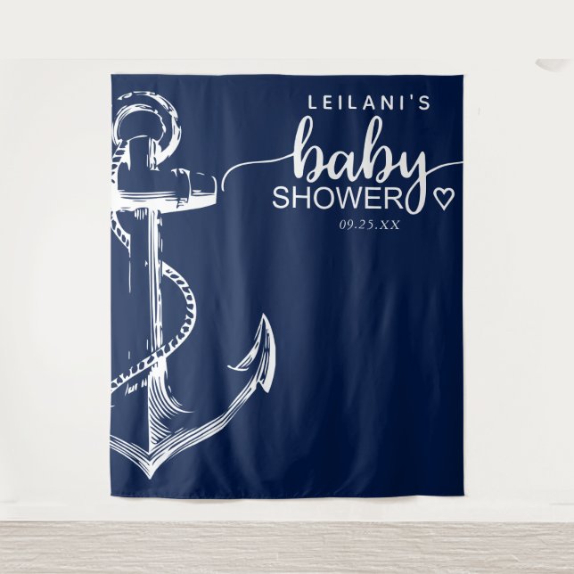 Nautic Anchor Baby Showroom Navy Blue Wandteppich (Vorderseite)