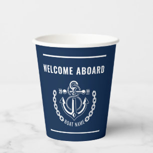 Nautic Anchor Boat & Captain Name Pappbecher