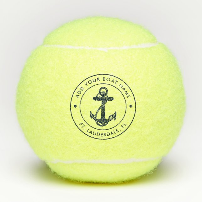 Nautic Anchor Boat Name Navy Blue Custom Tennisbälle (Vorderseite)