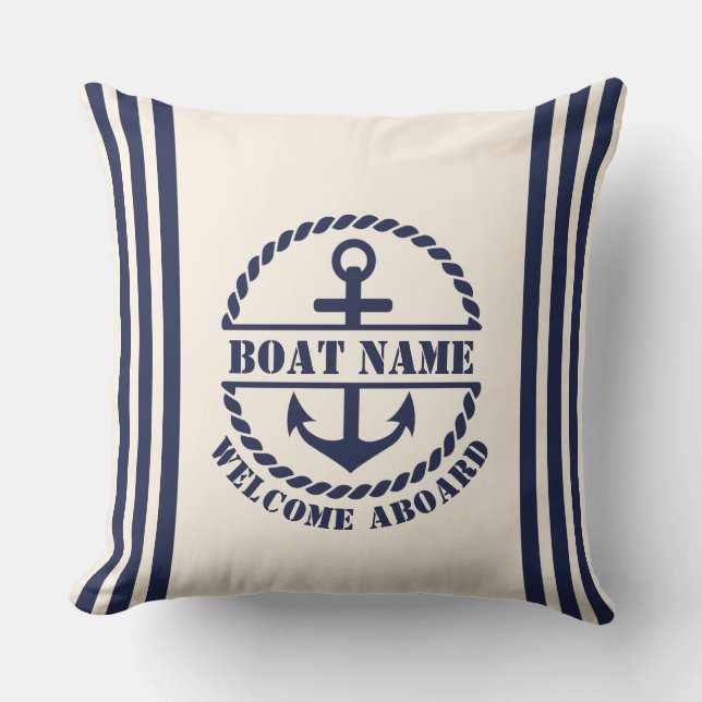 Nautic Anchor Custom Boat Name Pillow Kissen (Vorderseite)