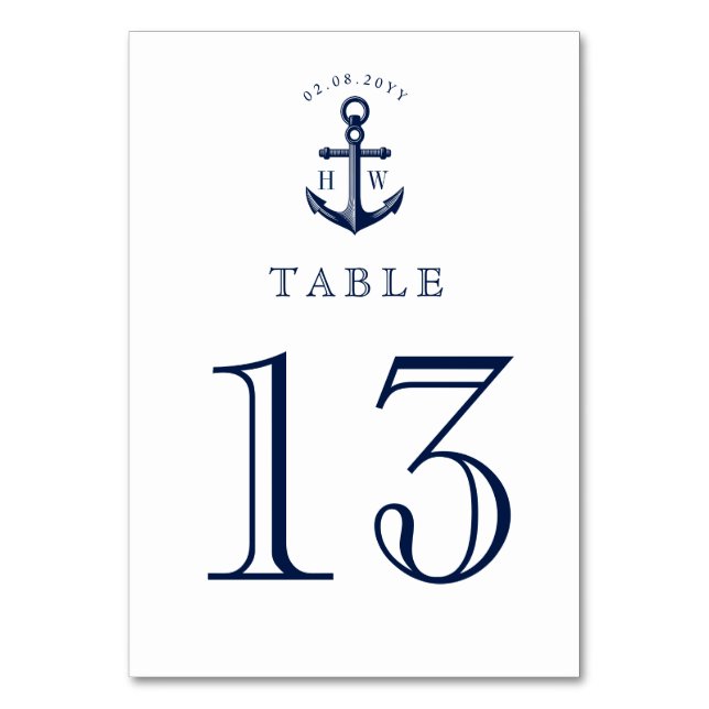 Nautic Anchor Custom Monogram Tischnummer (Vorderseite)