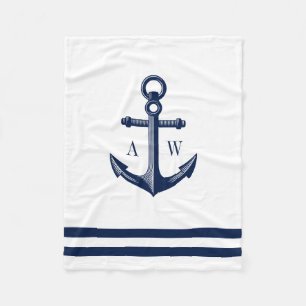 Nautic Anchor Custom Monogram White Fleecedecke