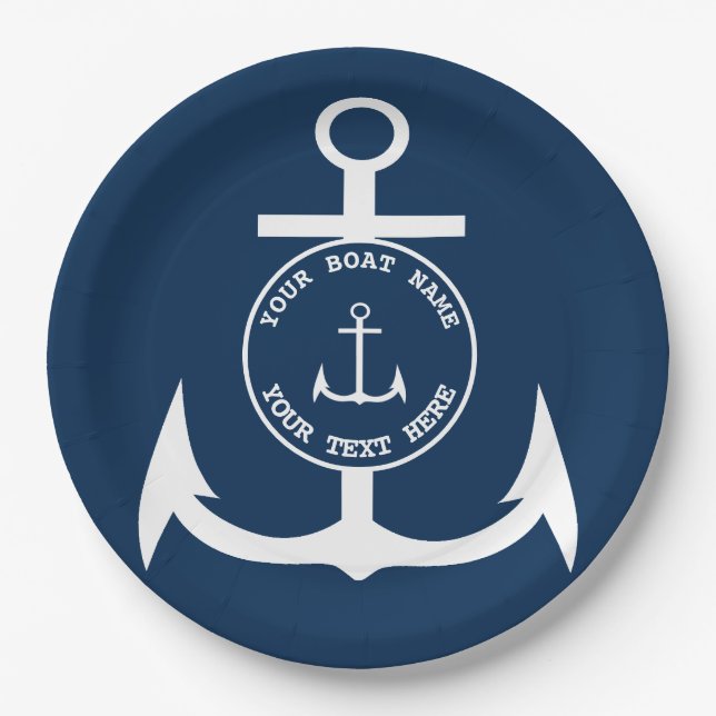Nautic Anchor Custom Navy Blue 9" Pappteller (Vorderseite)