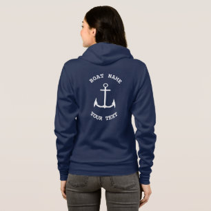 Nautic Anchor Custom Navy Blue Ladys Zip Hoodie