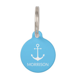 Nautic Anchor Custom sky Blue Hund Name info Haustiermarke