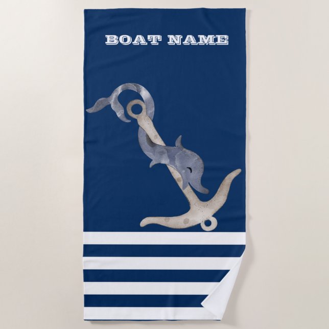 Nautic, Anchor Dolphin Navy Blue Streifen Strandtuch (Vorderseite)