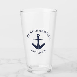 Nautic Anchor Familienname Jahr Navy Blue Glas