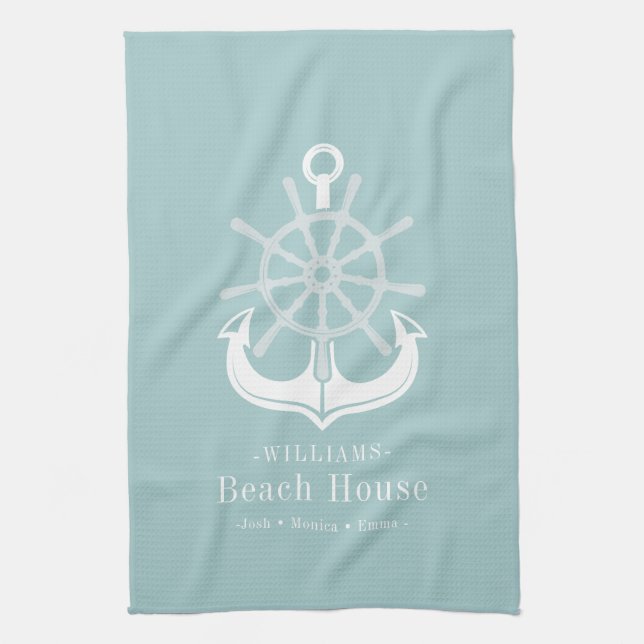 Nautic Anchor Family Name Beach House Geschirrtuch (Vertikal)