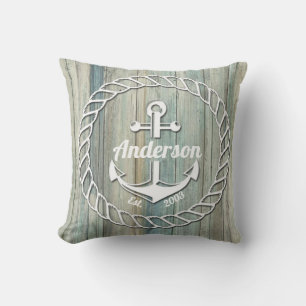 Nautic Anchor Family Name Beach House Sommer Kissen