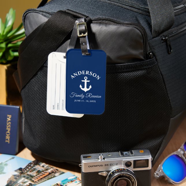 Nautic Anchor Family Wiedersehen Navy Blue Gepäckanhänger (Vorderseite & Rückseite)