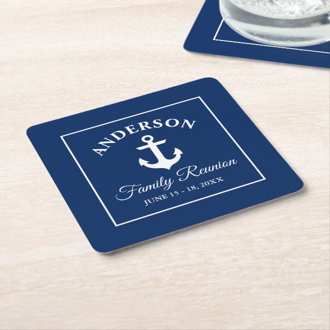Nautic Anchor Family Wiedersehen Navy Blue Rechteckiger Pappuntersetzer (angewinkelt)